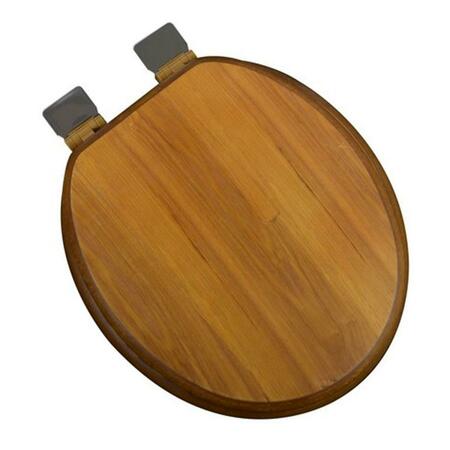 PLUMBING TECHNOLOGIES Decorative Wood Round Front Toilet Seat With Chrome Hinges- Light Oak 5F1R1-17CH